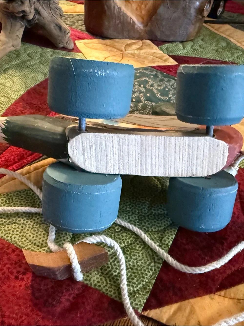 Vintage Hand-Painted Wooden Mallard Pull Toy Green/Brown/Blue